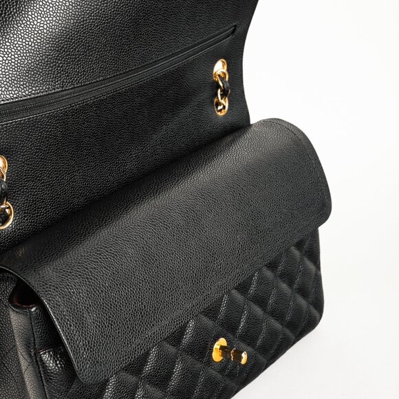 Chanel Timeless Black Caviar Leather Classic Jumbo Double Flap Bag - Picture 11 of 16